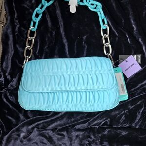 House of Want Light Blue Chain Shoulder Bag Vegan Leather NWT